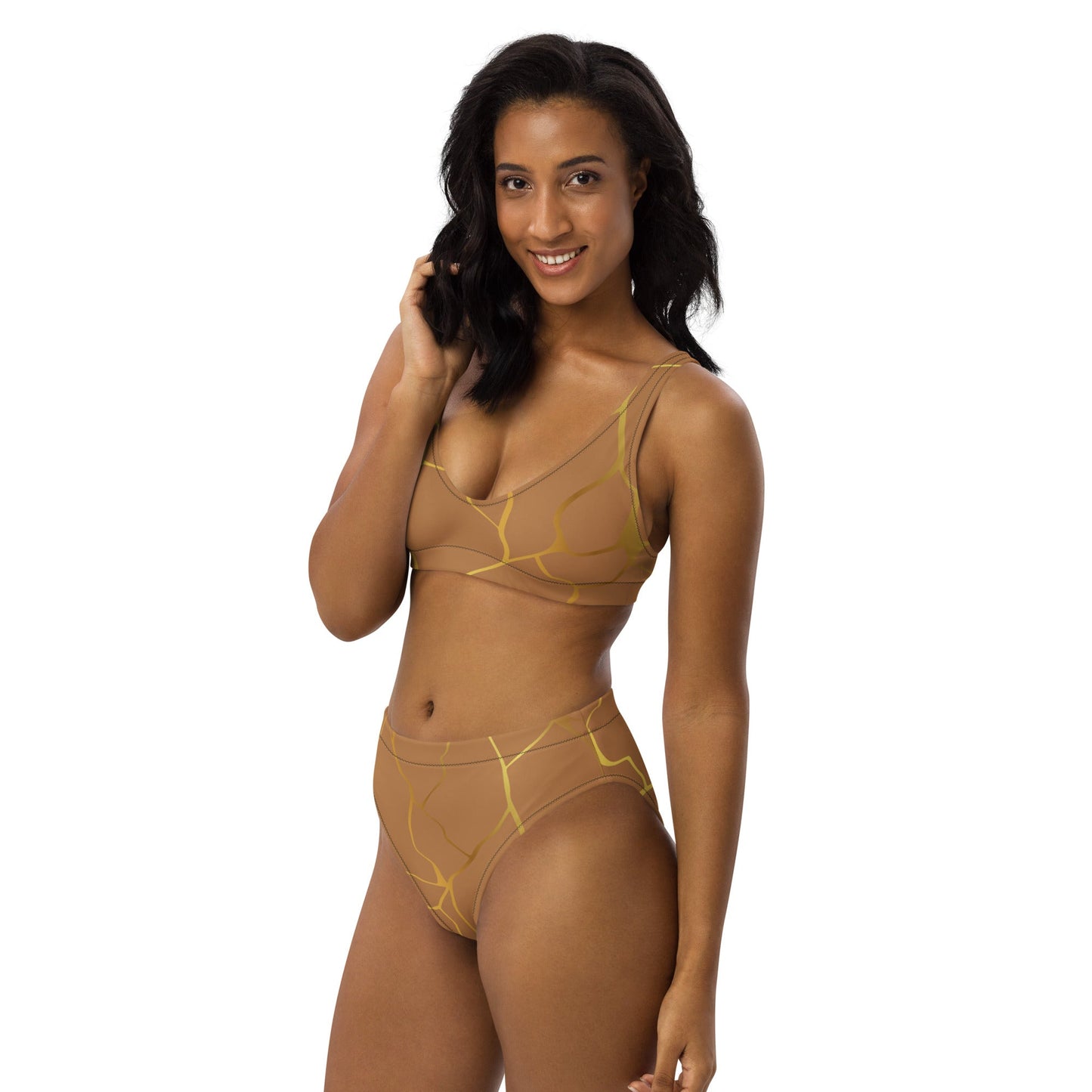 Maillot de bain 2 pièces éco - responsable taille haute Prestige™ Filament Nue et Or - Prestige SXM