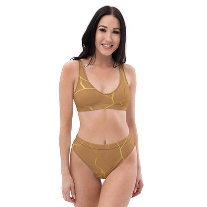 Maillot de bain 2 pièces éco - responsable taille haute Prestige™ Filament Nue et Or - Prestige SXM