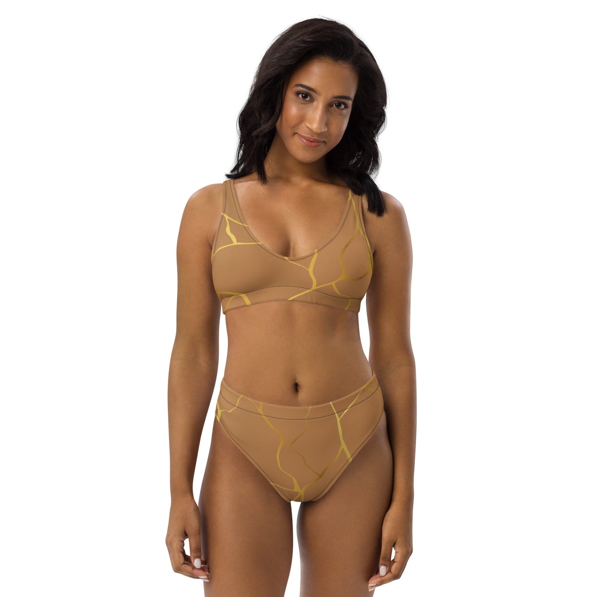 Maillot de bain 2 pièces éco - responsable taille haute Prestige™ Filament Nue et Or - Prestige SXM