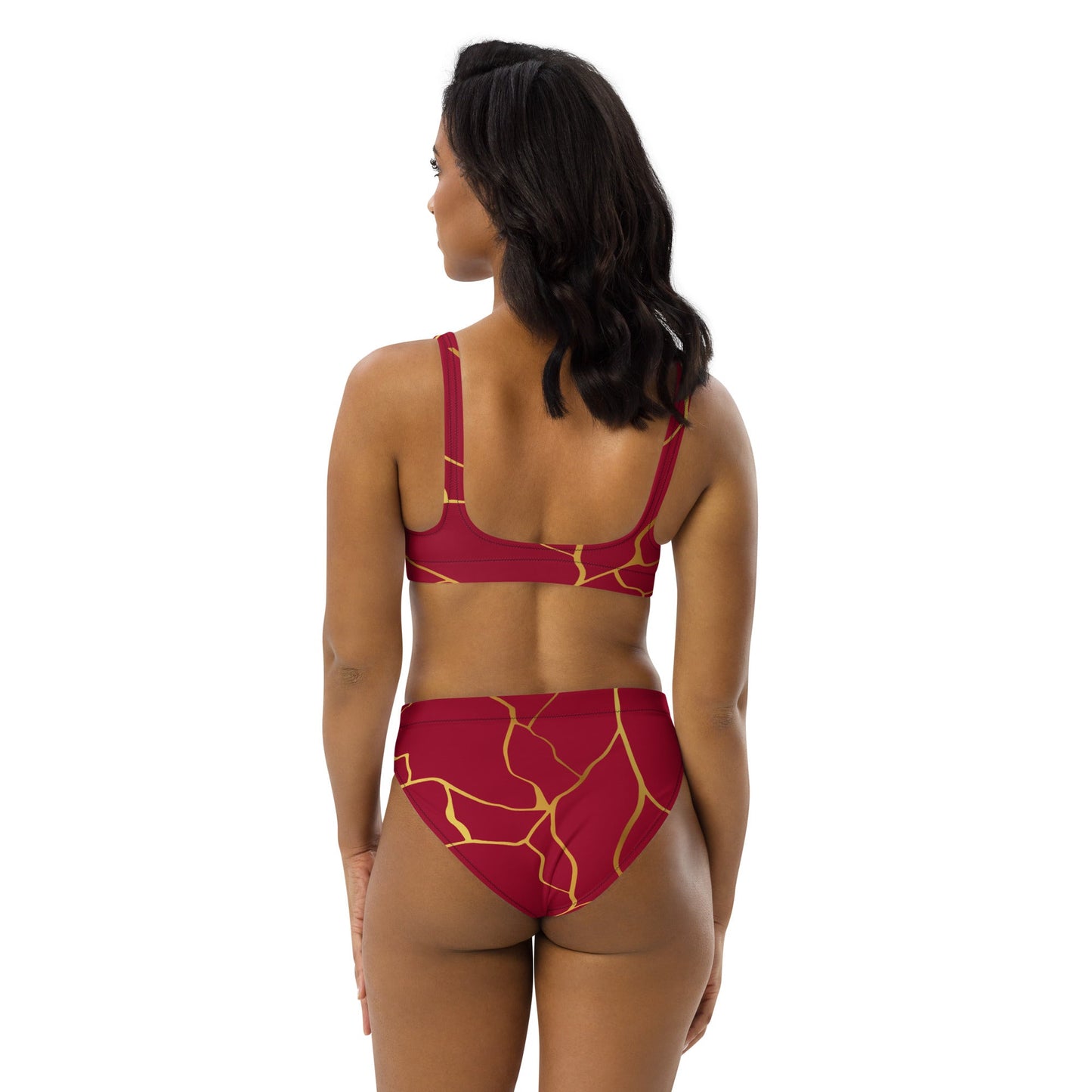 Maillot de bain 2 pièces éco - responsable taille haute Prestige™ Filament Vin et Or - Prestige SXM