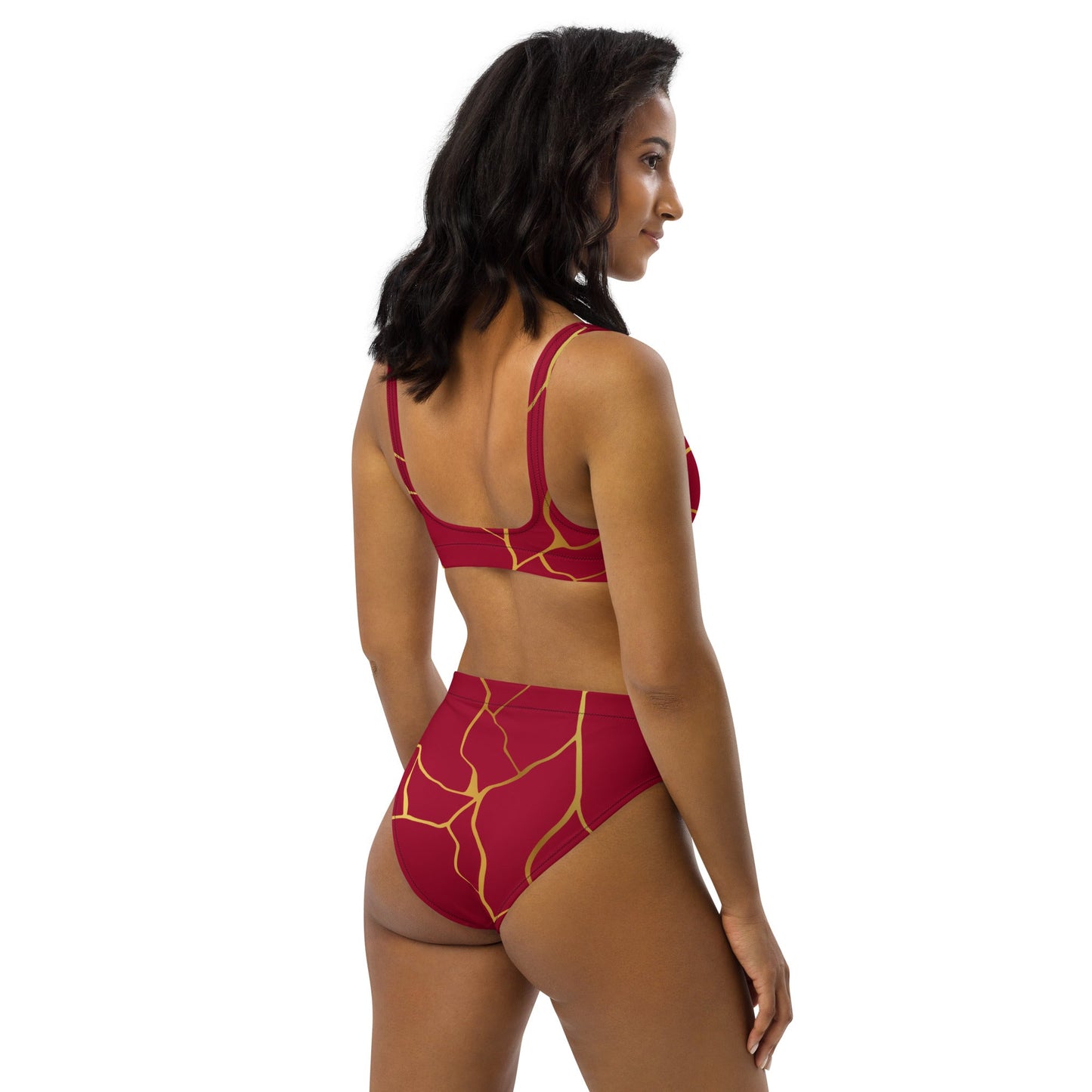 Maillot de bain 2 pièces éco - responsable taille haute Prestige™ Filament Vin et Or - Prestige SXM