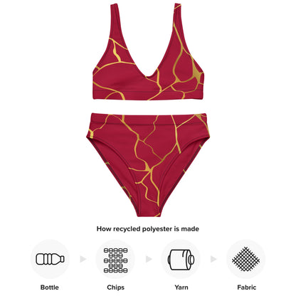 Maillot de bain 2 pièces éco - responsable taille haute Prestige™ Filament Vin et Or - Prestige SXM