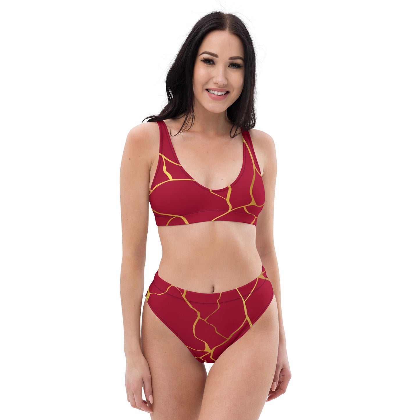 Maillot de bain 2 pièces éco - responsable taille haute Prestige™ Filament Vin et Or - Prestige SXM