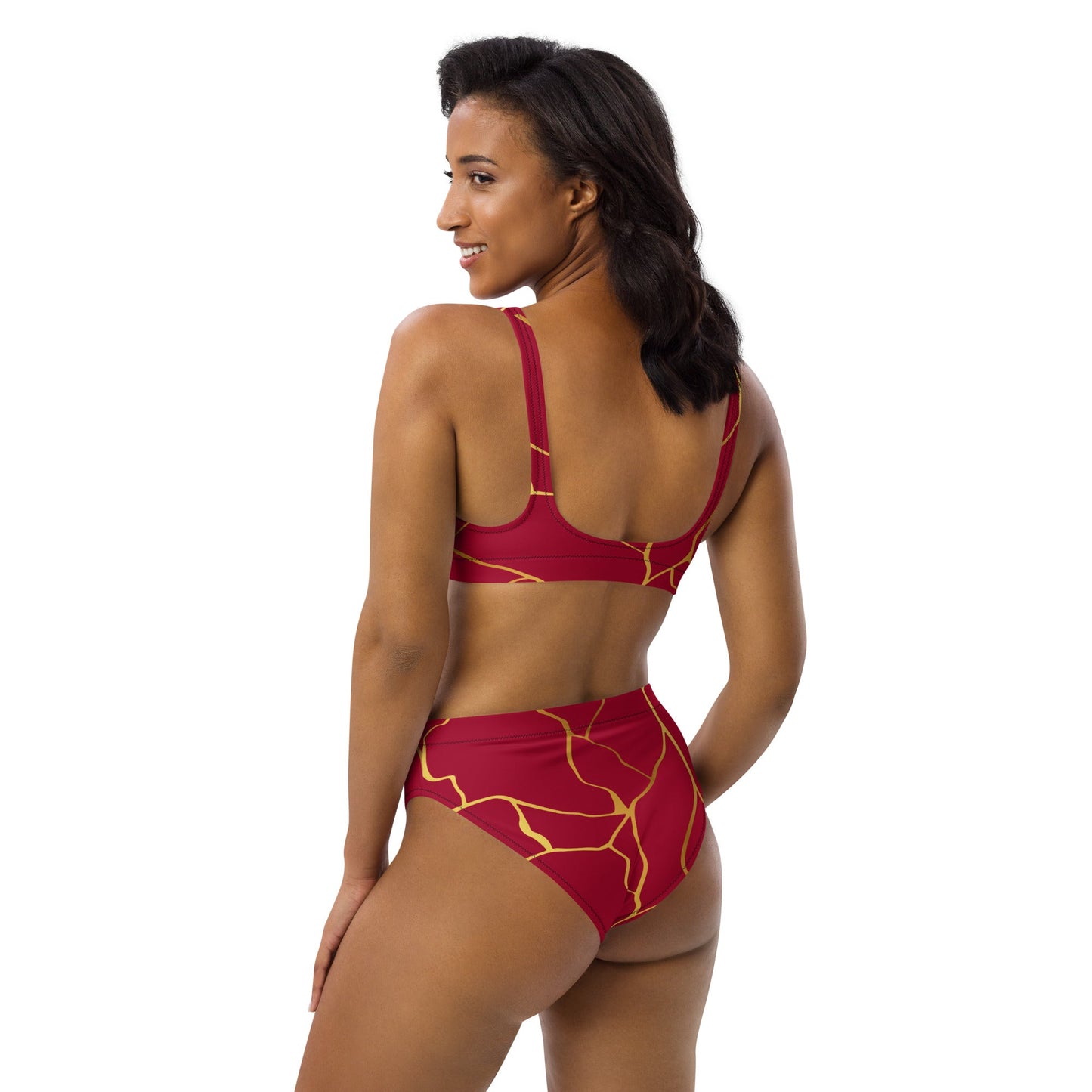 Maillot de bain 2 pièces éco - responsable taille haute Prestige™ Filament Vin et Or - Prestige SXM