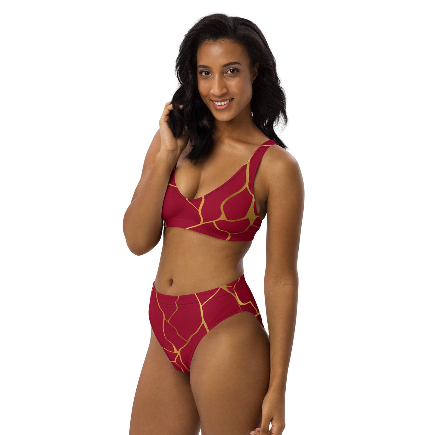 Maillot de bain 2 pièces éco - responsable taille haute Prestige™ Filament Vin et Or - Prestige SXM