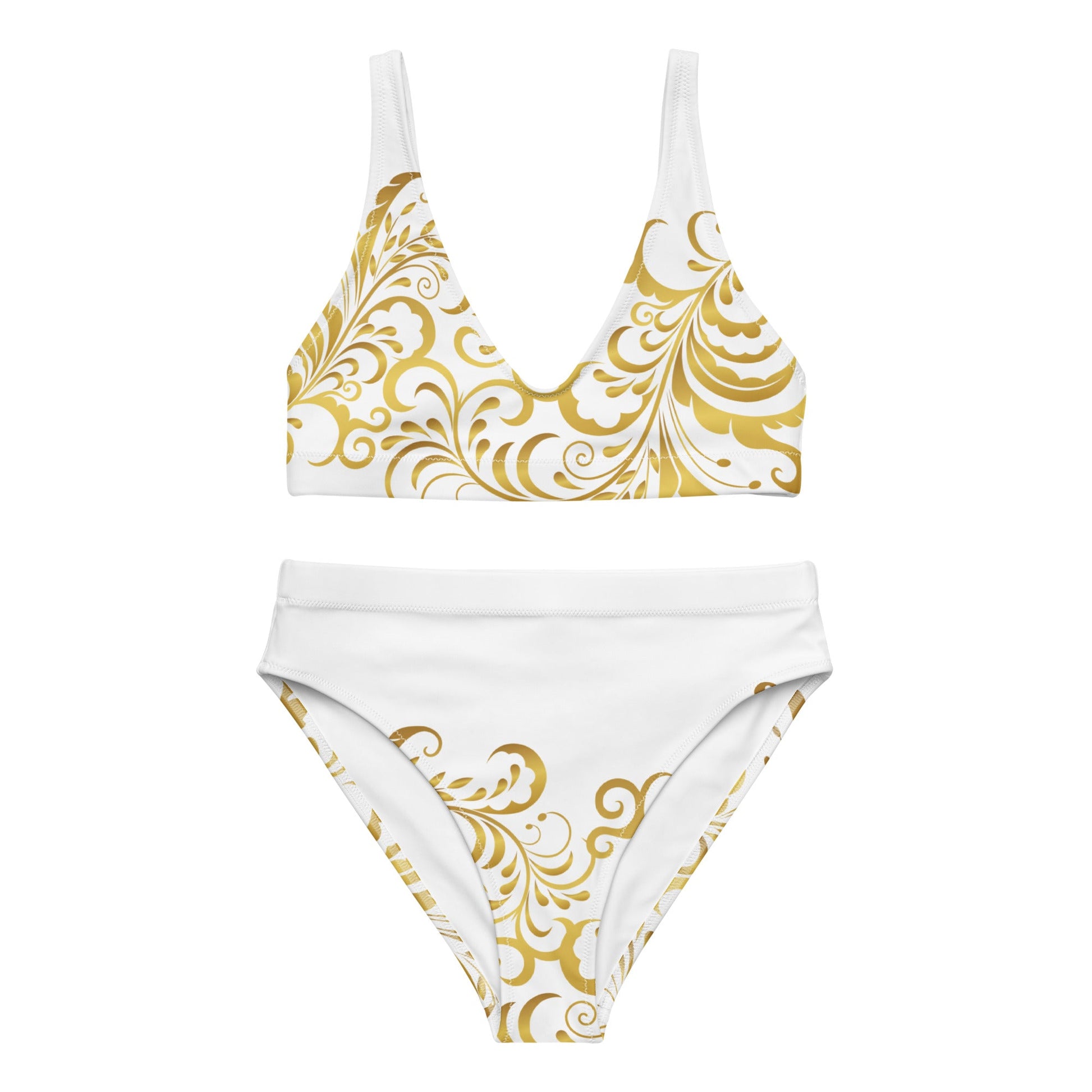 Maillot de bain 2 pièces éco - responsable taille haute Prestige™ Floraison Blanc et Or - Prestige SXM