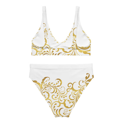 Maillot de bain 2 pièces éco - responsable taille haute Prestige™ Floraison Blanc et Or - Prestige SXM