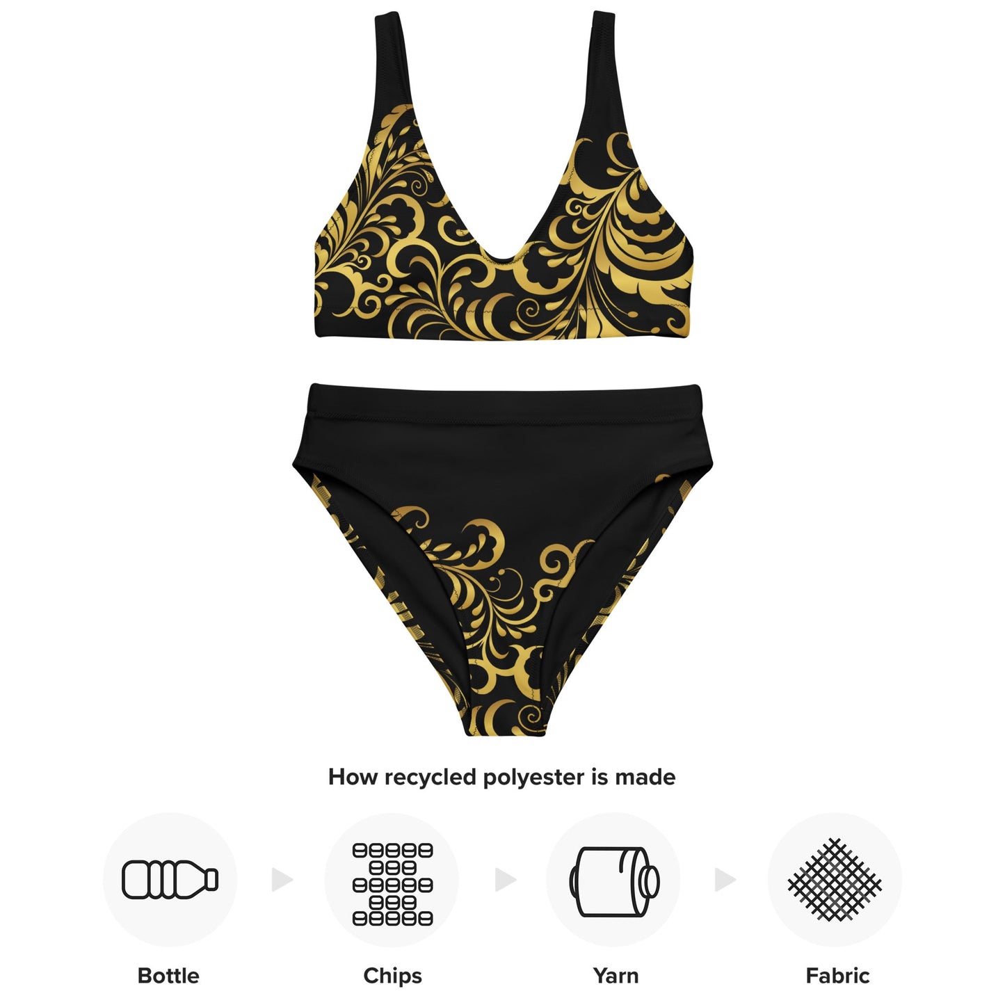 Maillot de bain 2 pièces éco - responsable taille haute Prestige™ Floraison Noir et Or - Prestige SXM