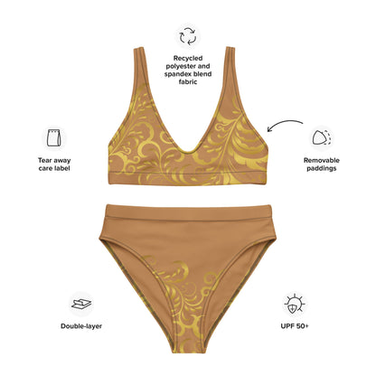 Maillot de bain 2 pièces éco - responsable taille haute Prestige™ Floraison Nue et Or - Prestige SXM