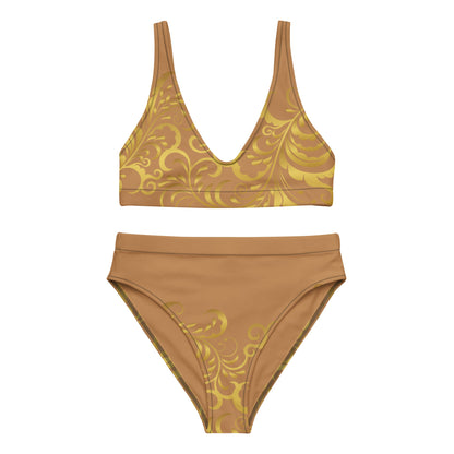 Maillot de bain 2 pièces éco - responsable taille haute Prestige™ Floraison Nue et Or - Prestige SXM