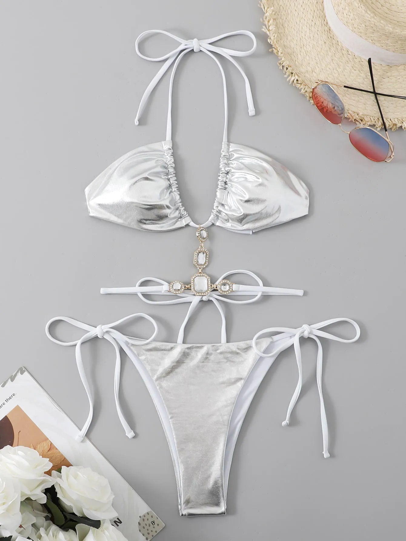 Maillot de bain 2 pièces taille haute nouveau bikini de bain avec micro diamant et strass - Prestige SXM