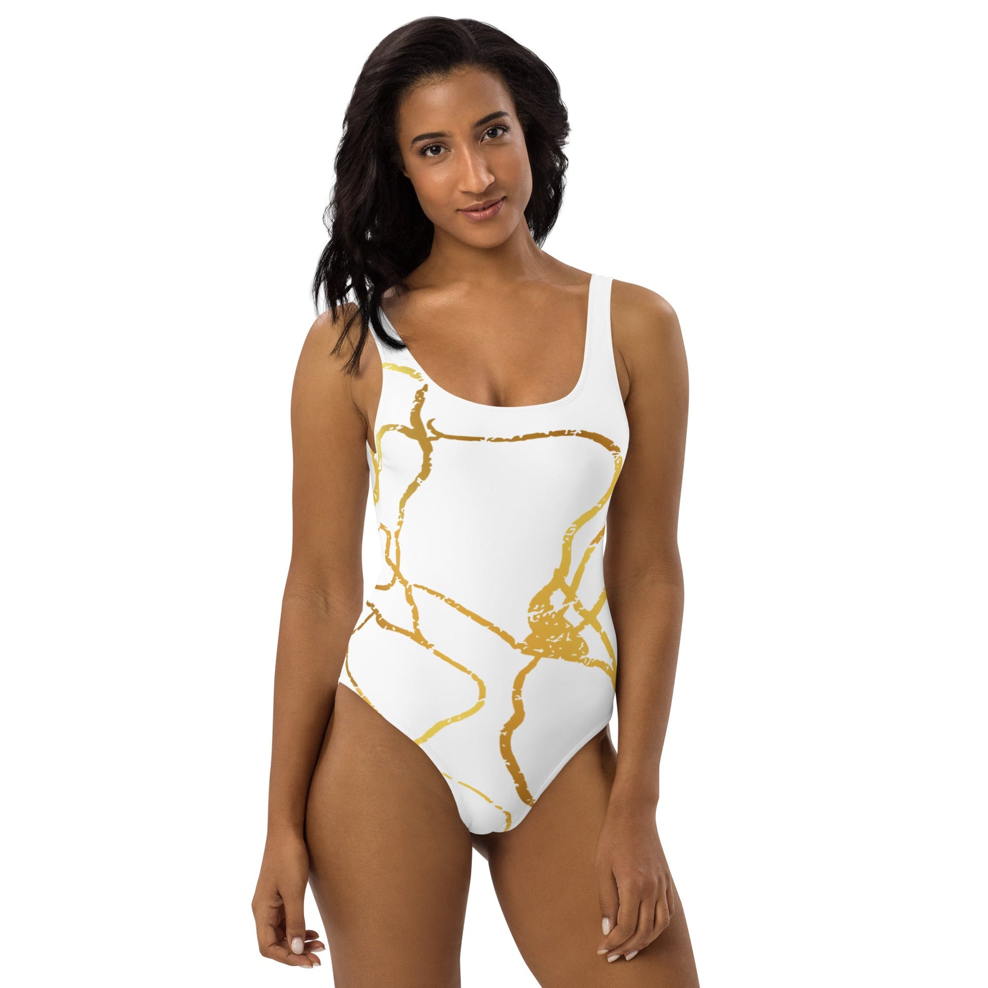 Maillot de Bain Prestige™ 1 Pièce Blanc et Or Filament 2 - Prestige SXM