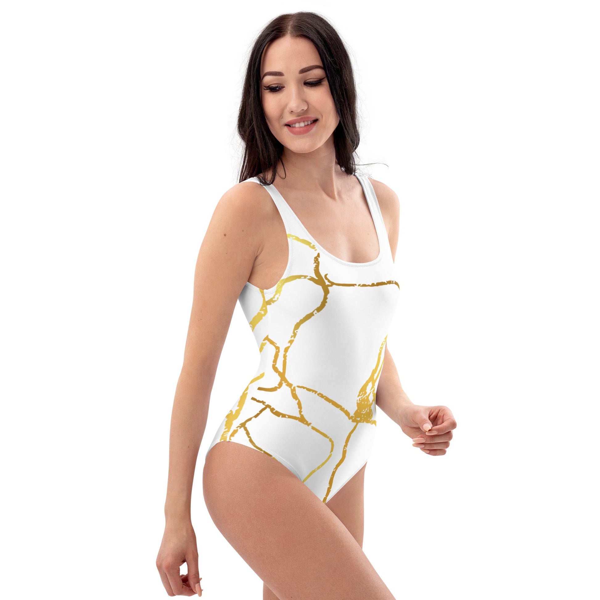 Maillot de Bain Prestige™ 1 Pièce Blanc et Or Filament 2 - Prestige SXM