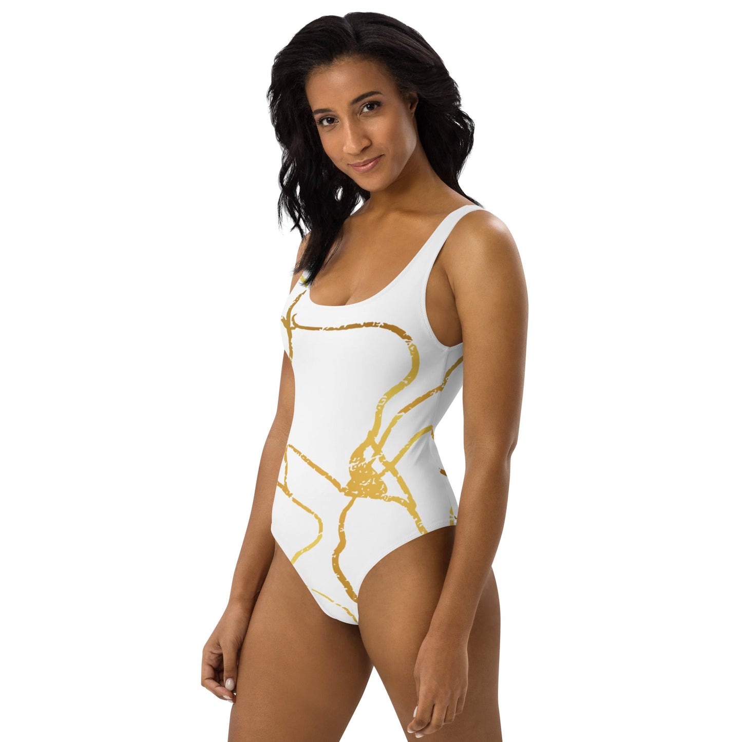 Maillot de Bain Prestige™ 1 Pièce Blanc et Or Filament 2 - Prestige SXM