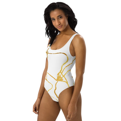 Maillot de Bain Prestige™ 1 Pièce Blanc et Or Filament 2 - Prestige SXM