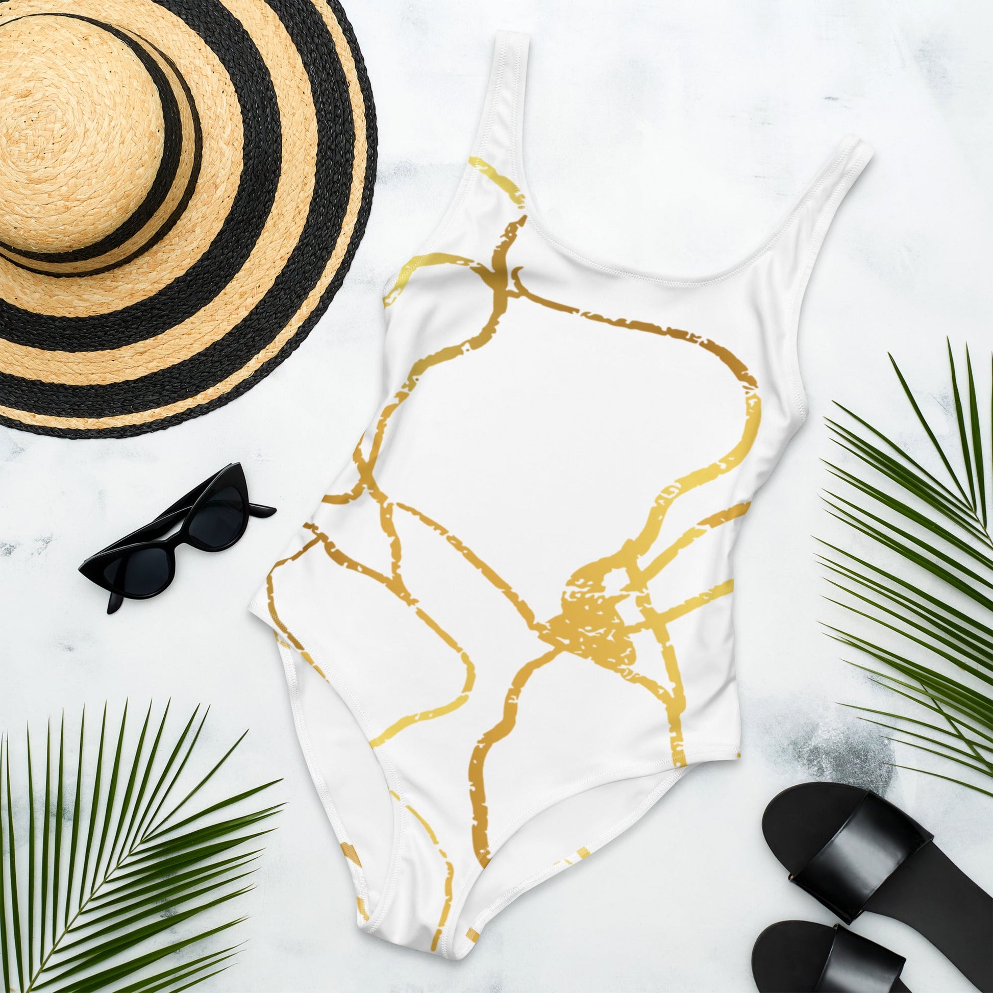 Maillot de Bain Prestige™ 1 Pièce Blanc et Or Filament 2 - Prestige SXM