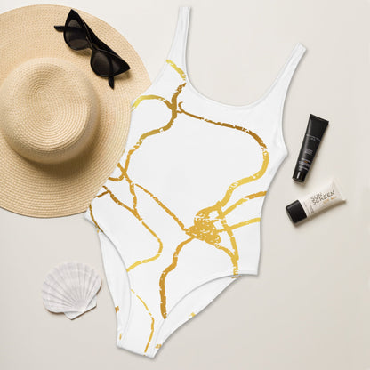 Maillot de Bain Prestige™ 1 Pièce Blanc et Or Filament 2 - Prestige SXM