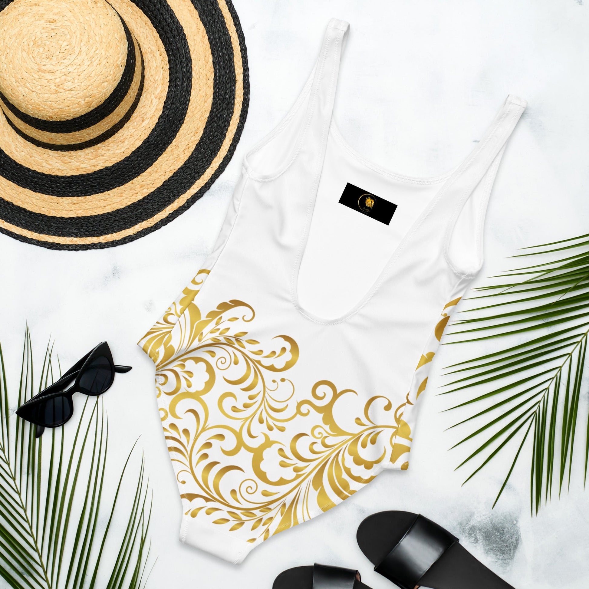 Maillot de Bain Prestige™ 1 Pièce Blanc et Or Floraison - Prestige SXM