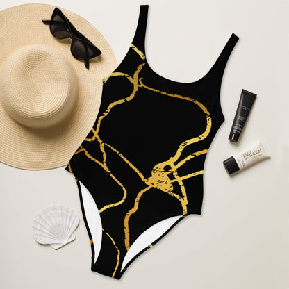 Maillot de Bain Prestige™ 1 Pièce Noir et Or Filament 2 - Prestige SXM