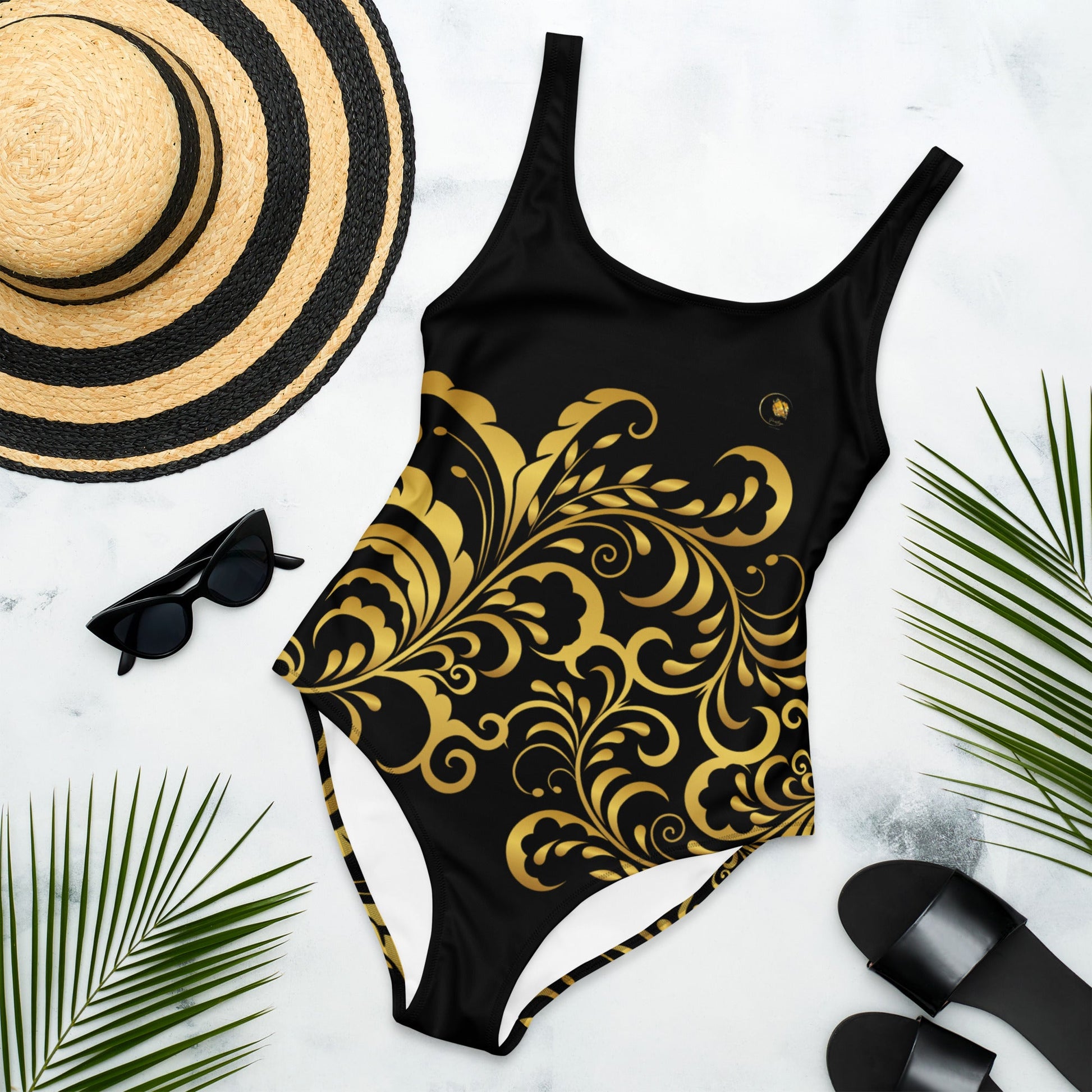 Maillot de Bain Prestige™ 1 Pièce Noir et Or Floraison - Prestige SXM