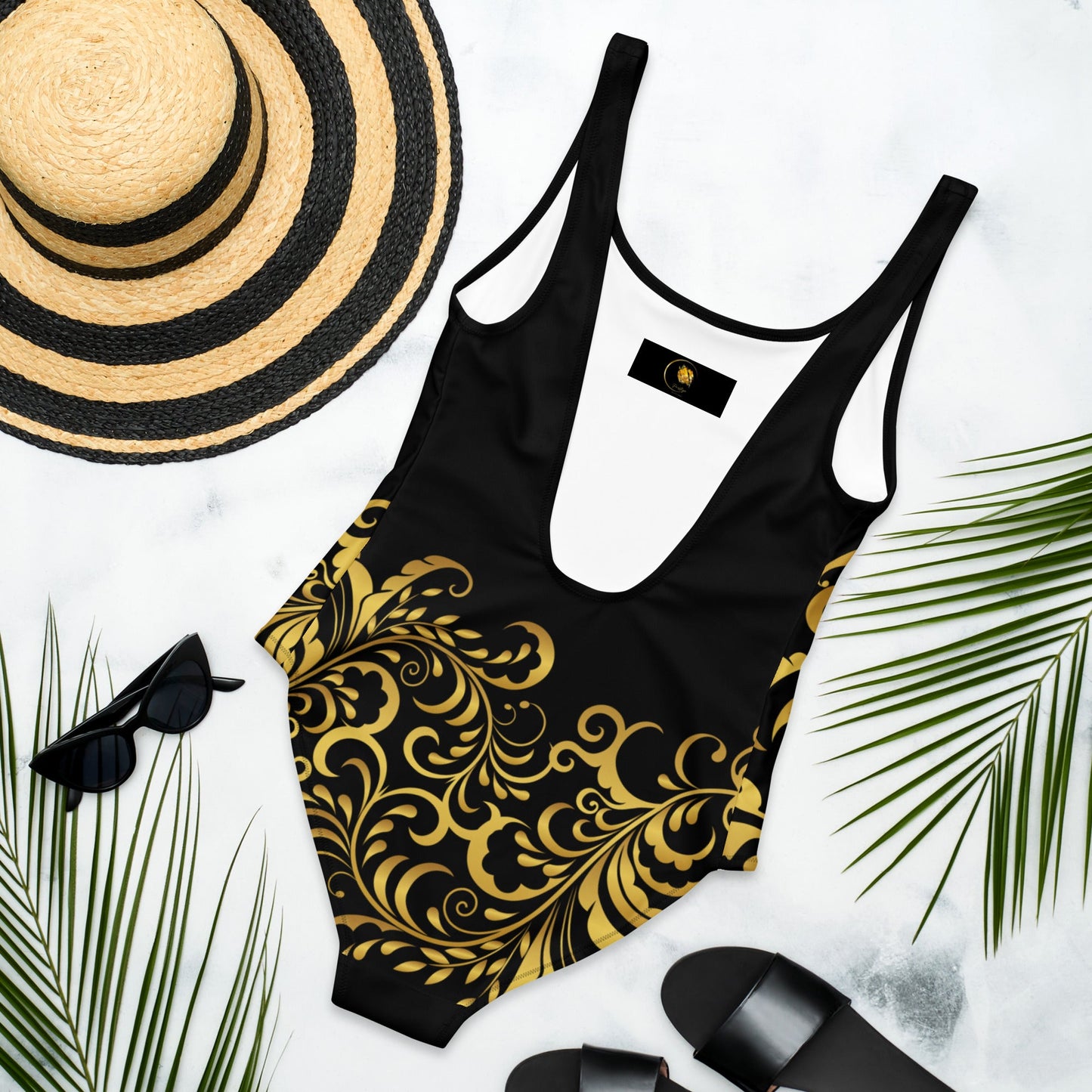 Maillot de Bain Prestige™ 1 Pièce Noir et Or Floraison - Prestige SXM