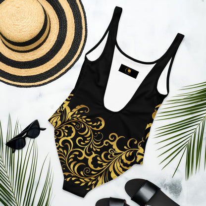 Maillot de Bain Prestige™ 1 Pièce Noir et Or Floraison - Prestige SXM