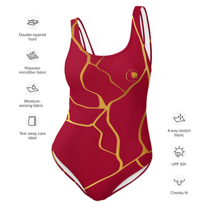 Maillot de Bain Prestige™ 1 Pièce Vin et Or Filament - Prestige SXM