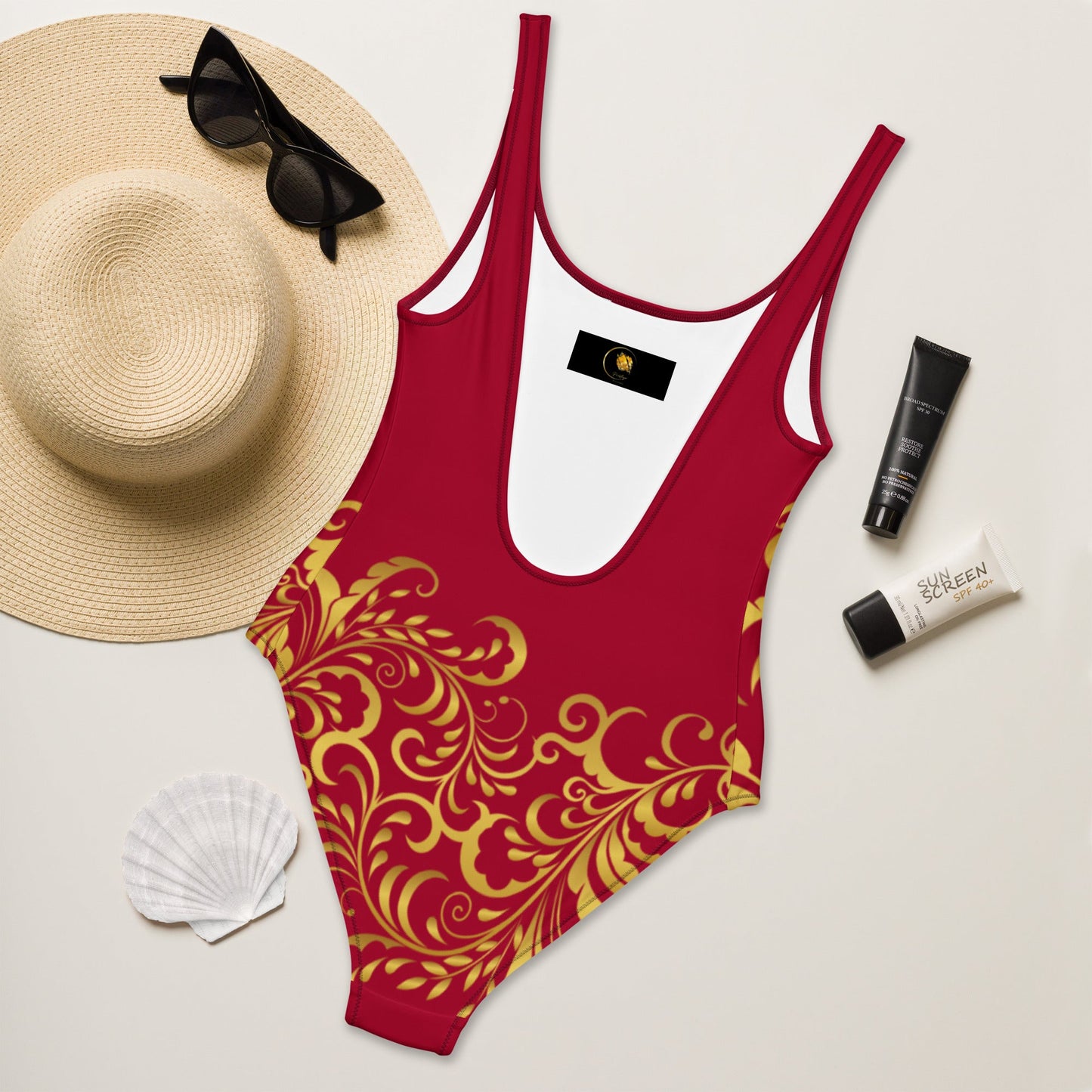 Maillot de Bain Prestige™ 1 Pièce Vin et Or Floraison - Prestige SXM