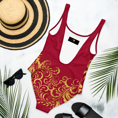 Maillot de Bain Prestige™ 1 Pièce Vin et Or Floraison - Prestige SXM