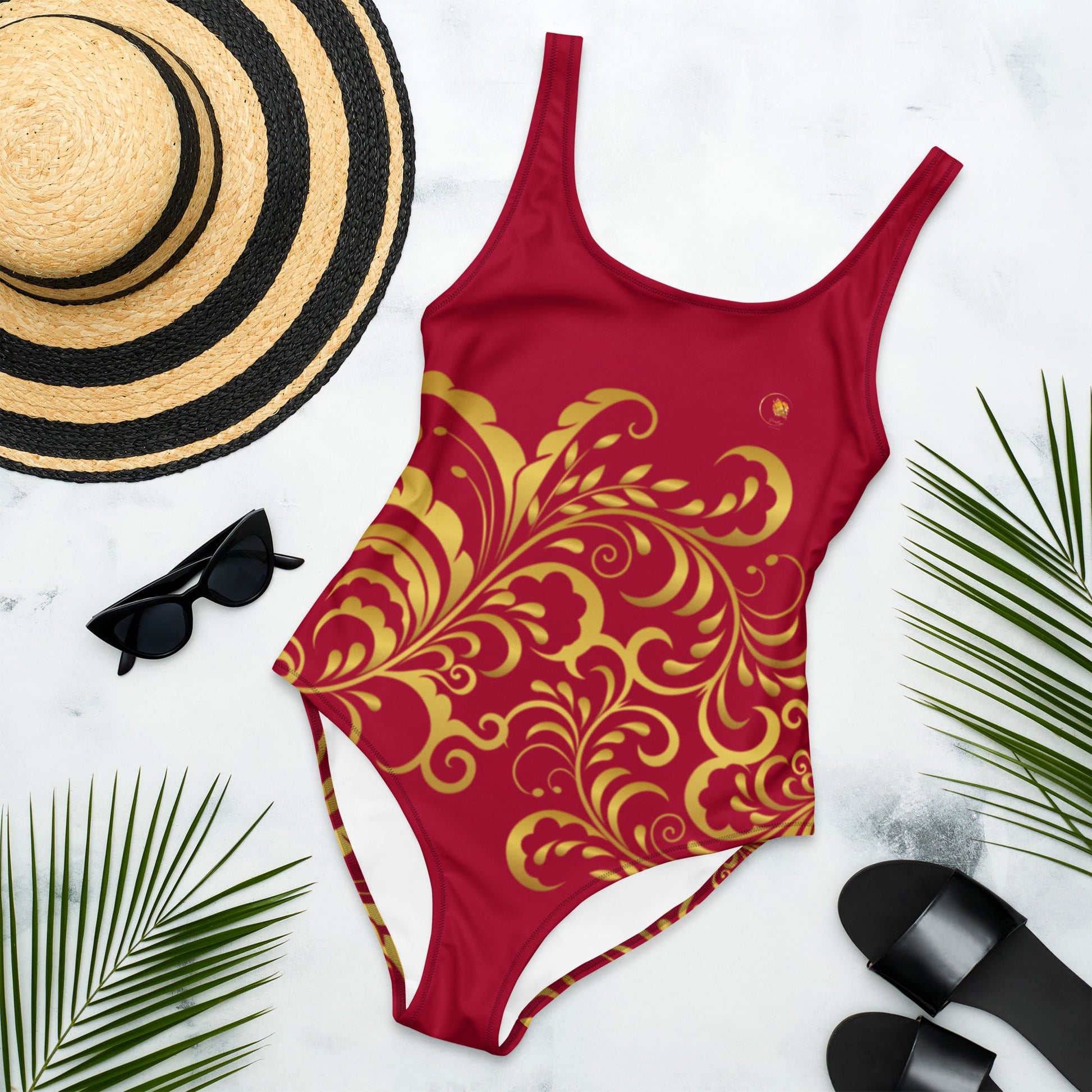 Maillot de Bain Prestige™ 1 Pièce Vin et Or Floraison - Prestige SXM
