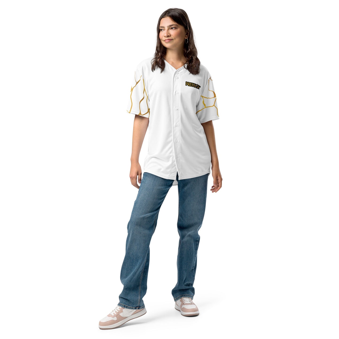 Maillot de baseball recyclé Prestige™ Blanc et Or Filament - Prestige SXM