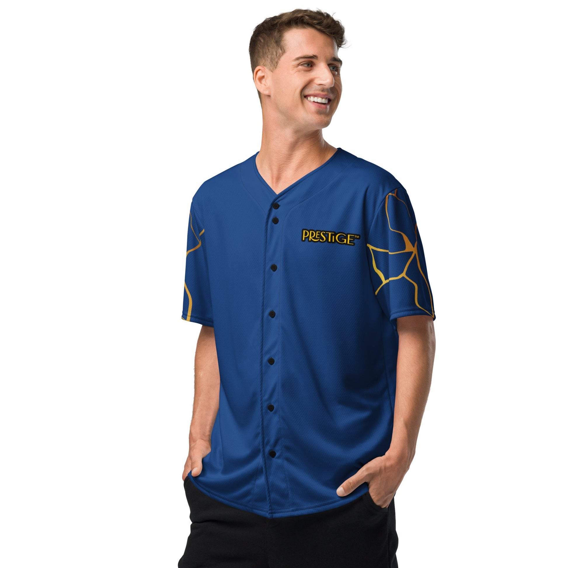 Maillot de baseball recyclé Prestige™ Bleu Marine et Or Filament - Prestige SXM