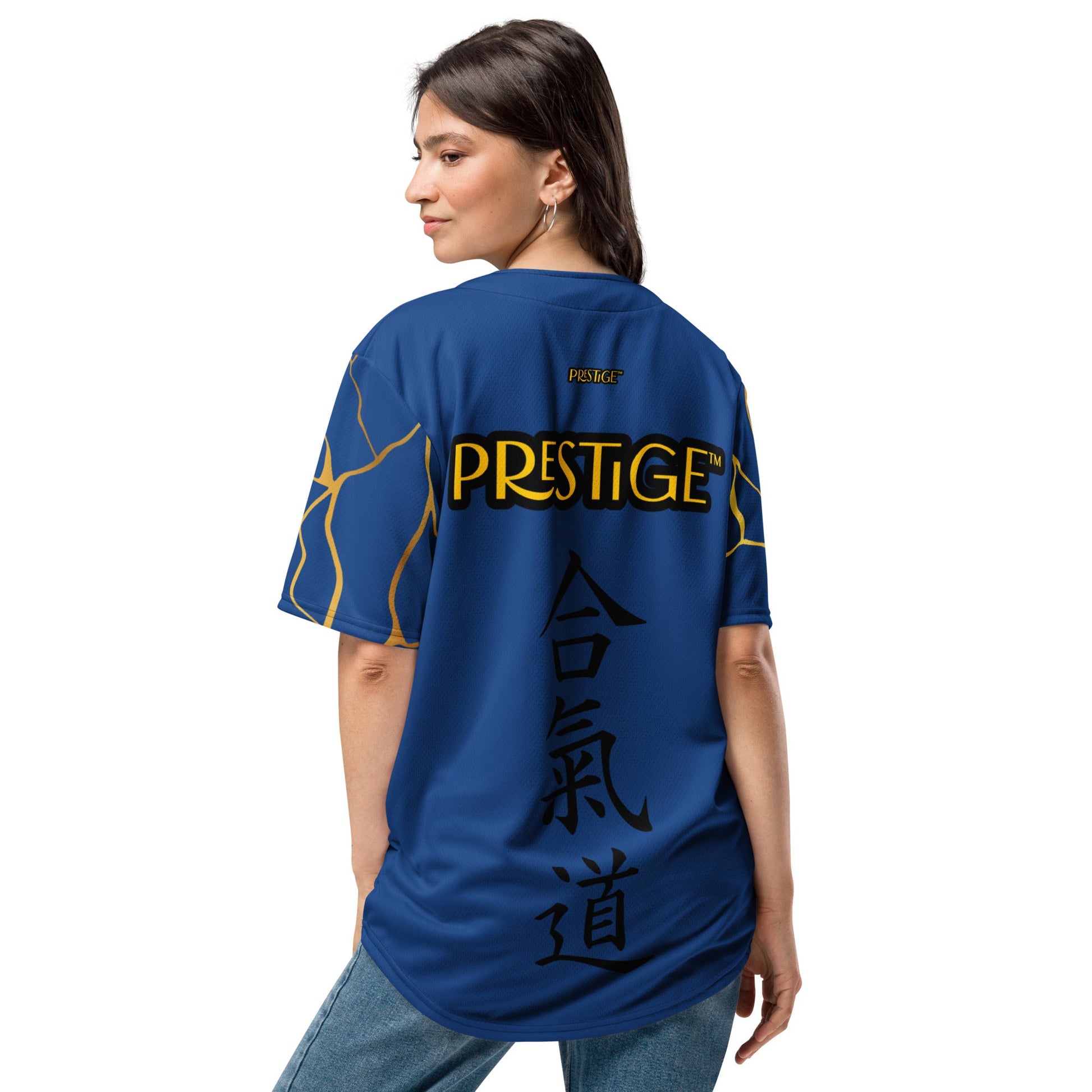 Maillot de baseball recyclé Prestige™ Bleu Marine et Or Filament - Prestige SXM