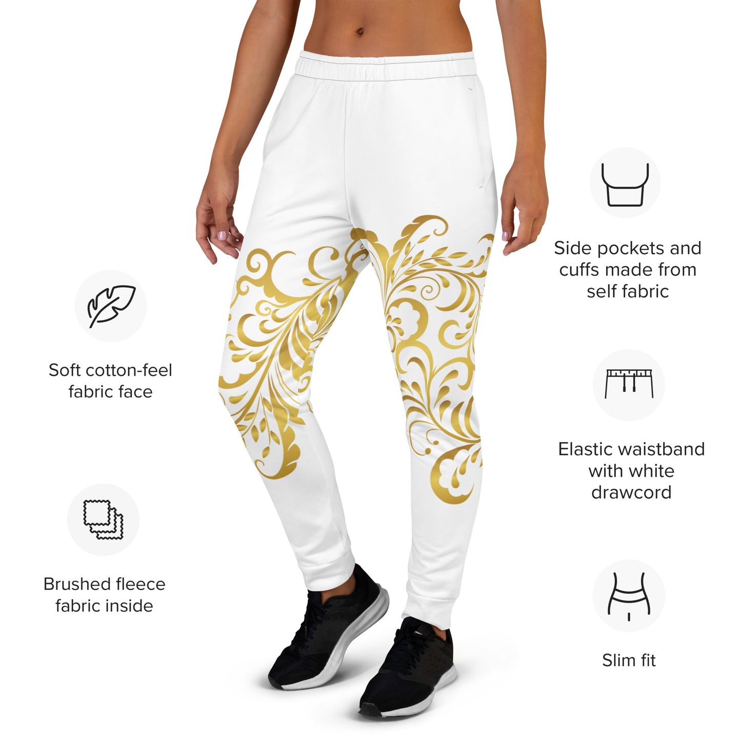 Pantalon de Jogging Prestige™ Blanc et Or Floraison Pour Femme - Prestige SXM