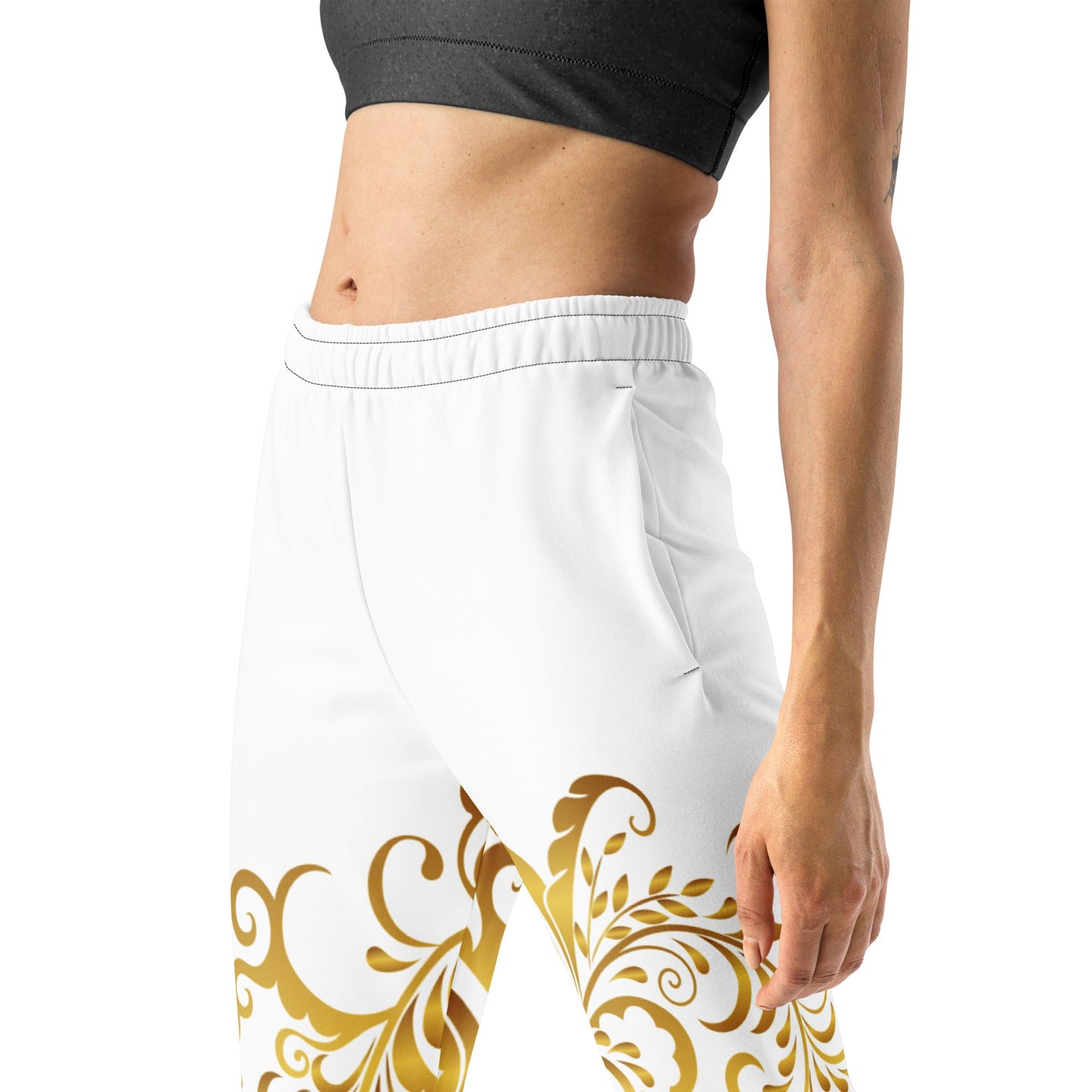 Pantalon de Jogging Prestige™ Blanc et Or Floraison Pour Femme - Prestige SXM