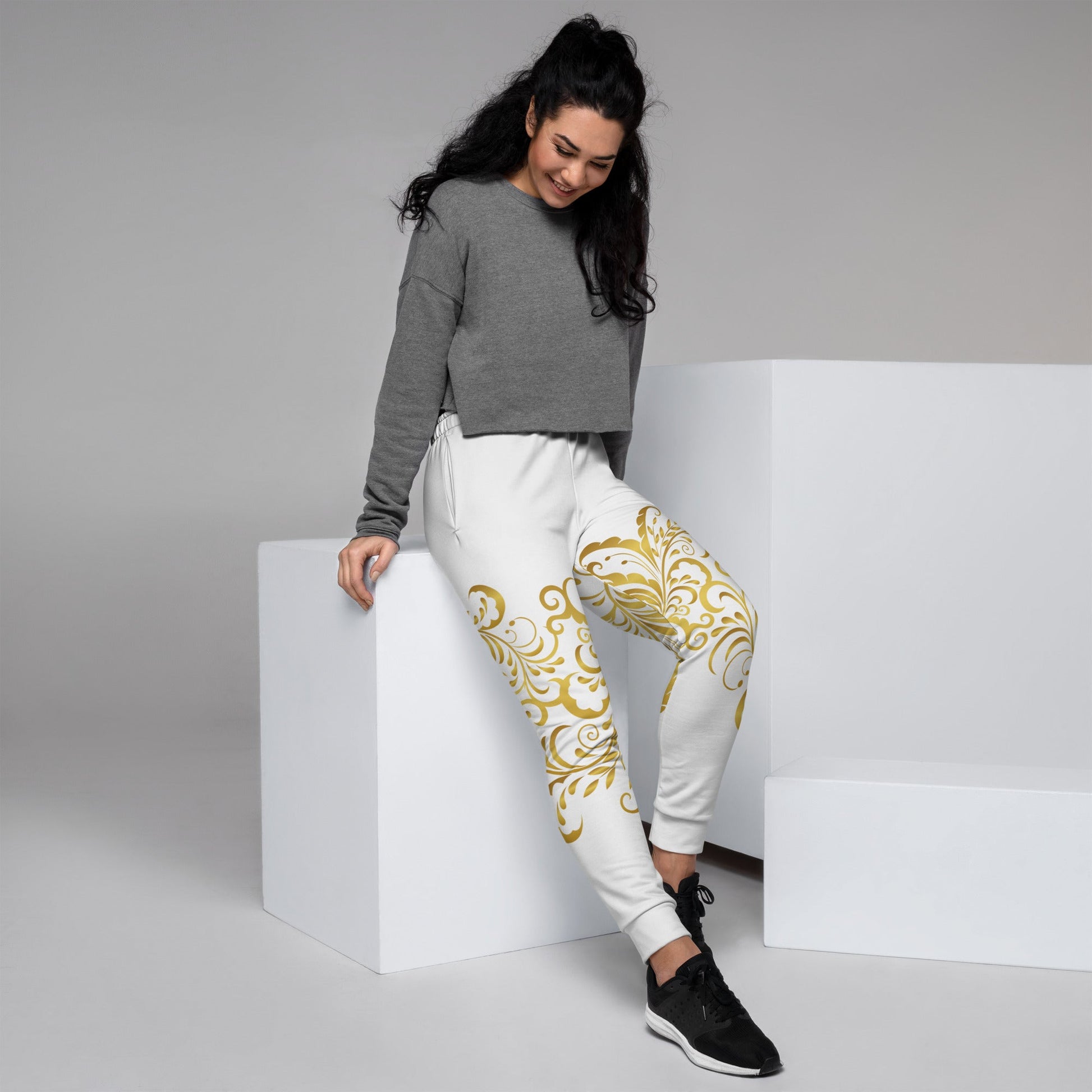 Pantalon de Jogging Prestige™ Blanc et Or Floraison Pour Femme - Prestige SXM