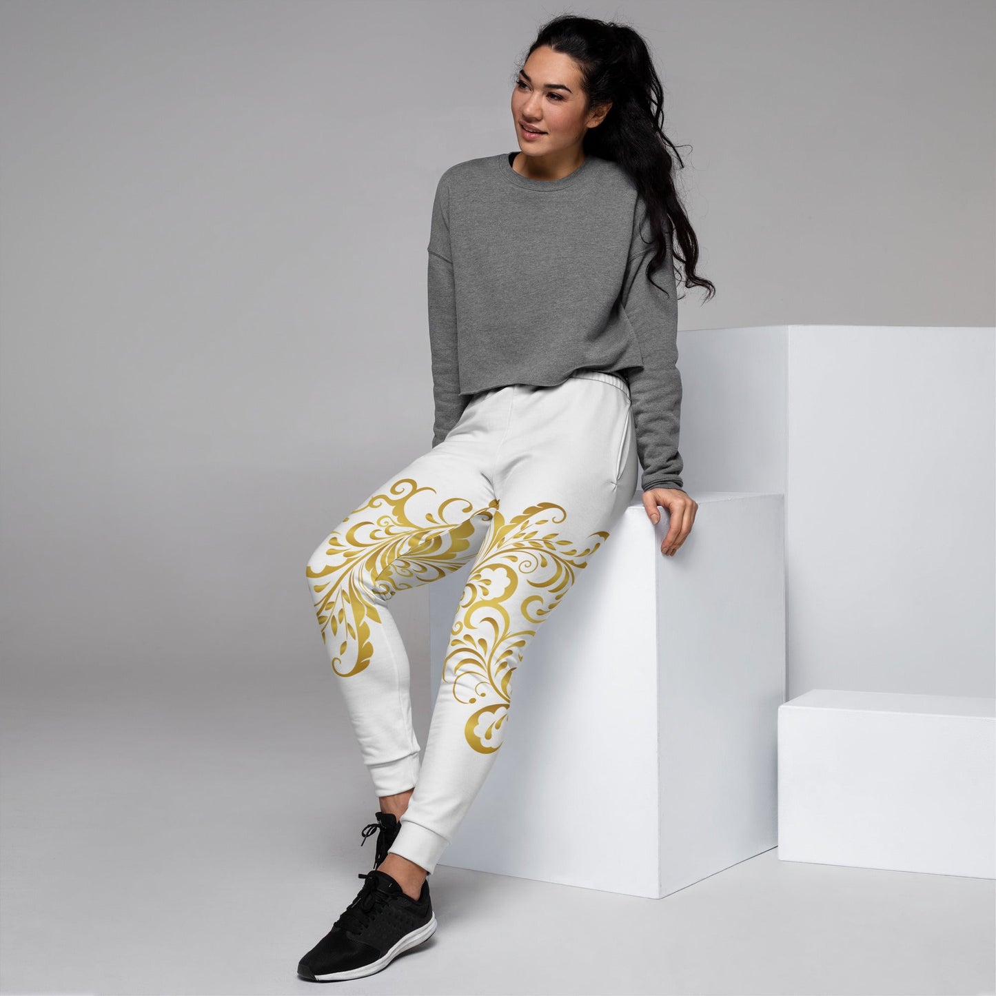 Pantalon de Jogging Prestige™ Blanc et Or Floraison Pour Femme - Prestige SXM