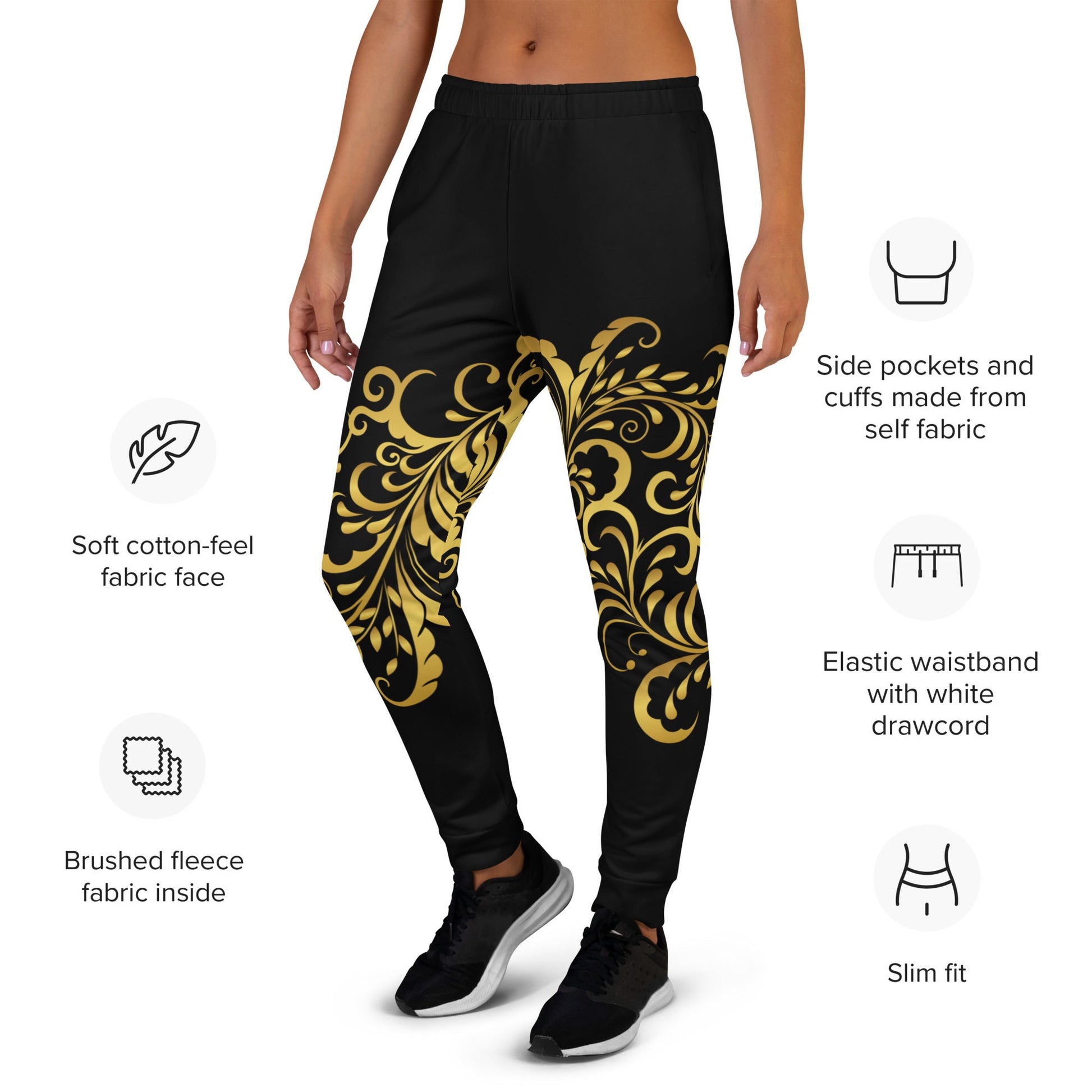 Pantalon de Jogging Prestige™ Noir et Or Floraison Pour Femme - Prestige SXM