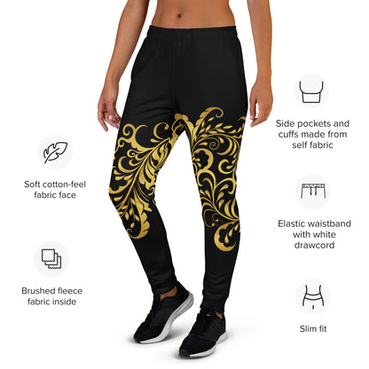 Pantalon de Jogging Prestige™ Noir et Or Floraison Pour Femme - Prestige SXM