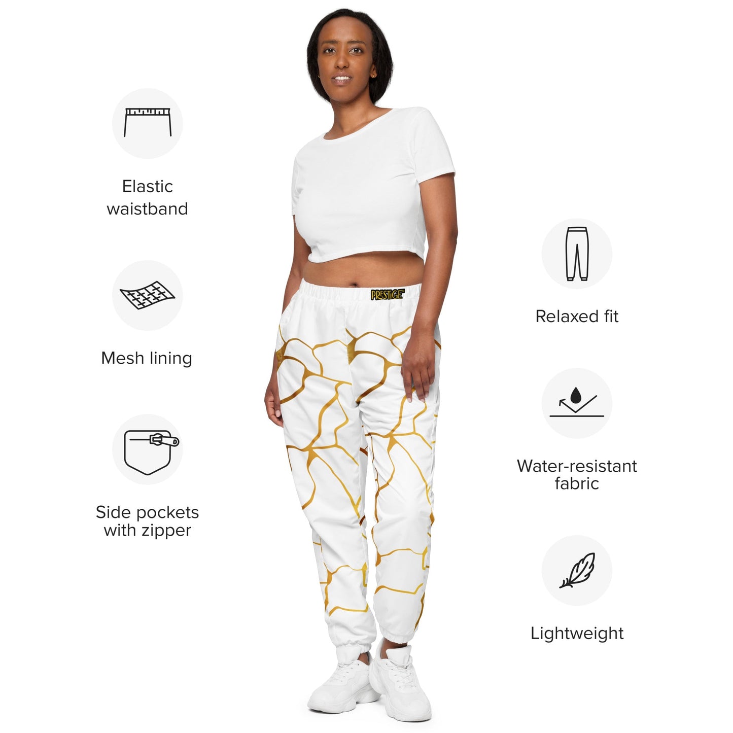 Pantalon de survêtement Prestige™ Unisexe Blanc et Or Filament - Prestige SXM