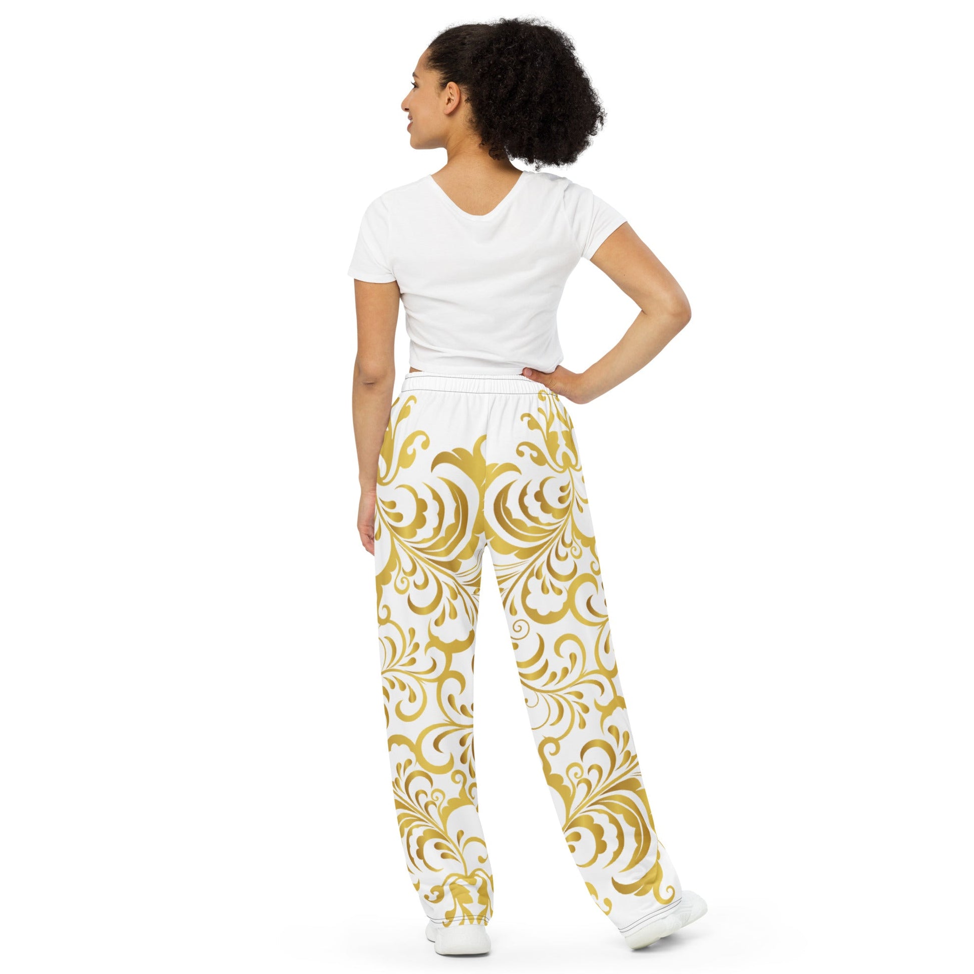 Pantalon large Prestige™ Blanc et Or Floraison Unisexe - Prestige SXM