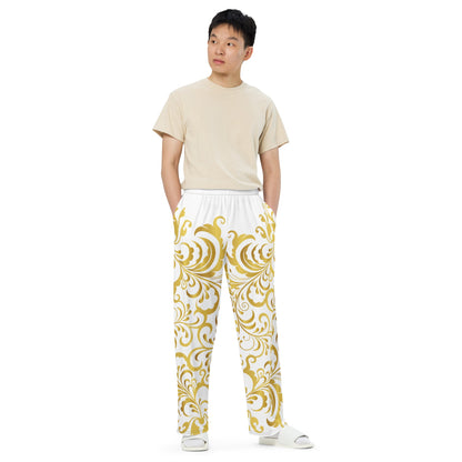 Pantalon large Prestige™ Blanc et Or Floraison Unisexe - Prestige SXM