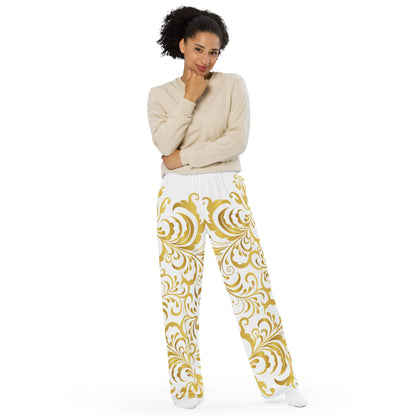 Pantalon large Prestige™ Blanc et Or Floraison Unisexe - Prestige SXM