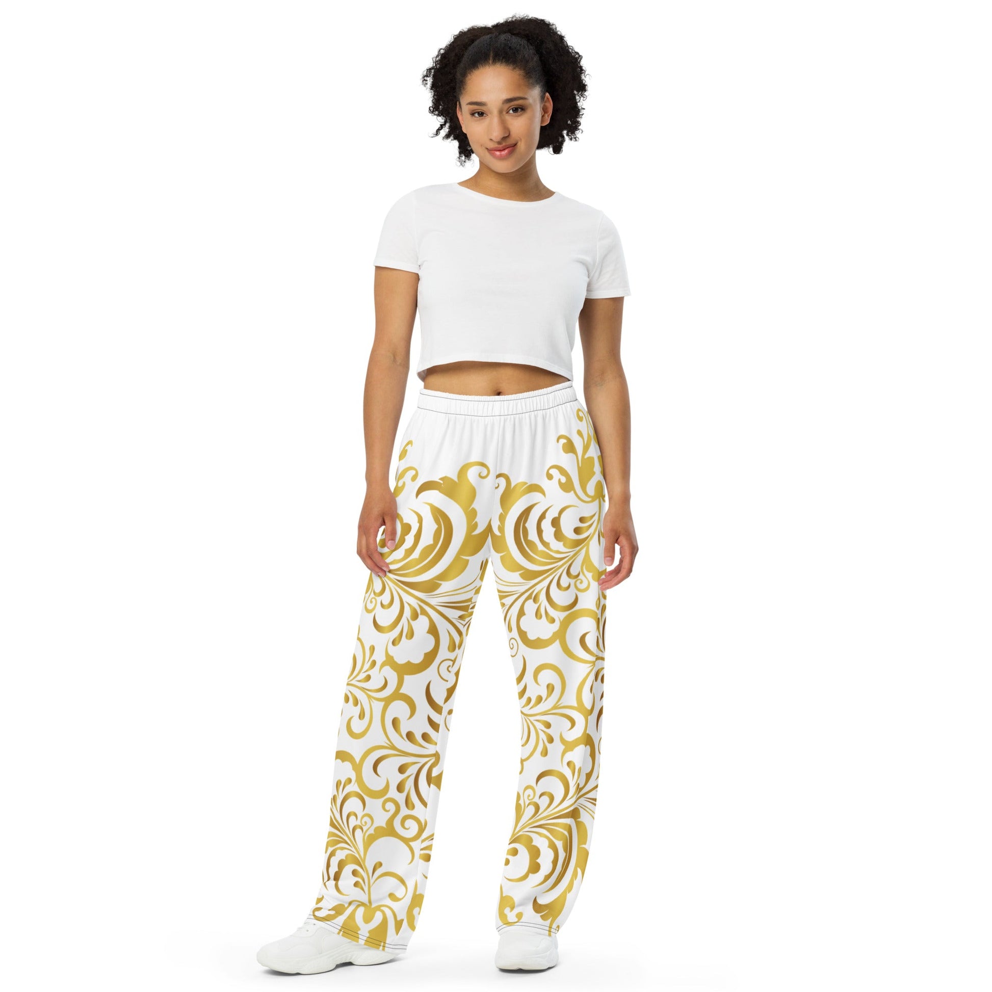 Pantalon large Prestige™ Blanc et Or Floraison Unisexe - Prestige SXM