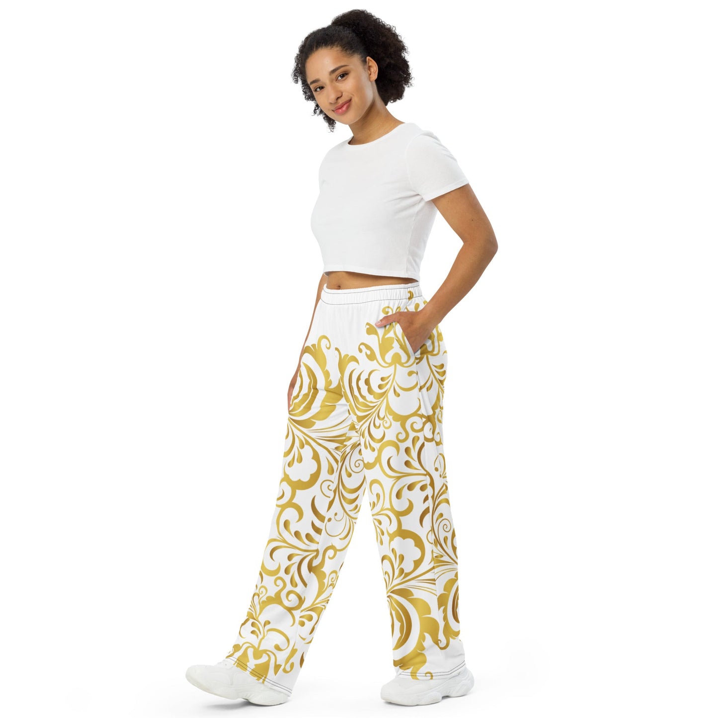 Pantalon large Prestige™ Blanc et Or Floraison Unisexe - Prestige SXM