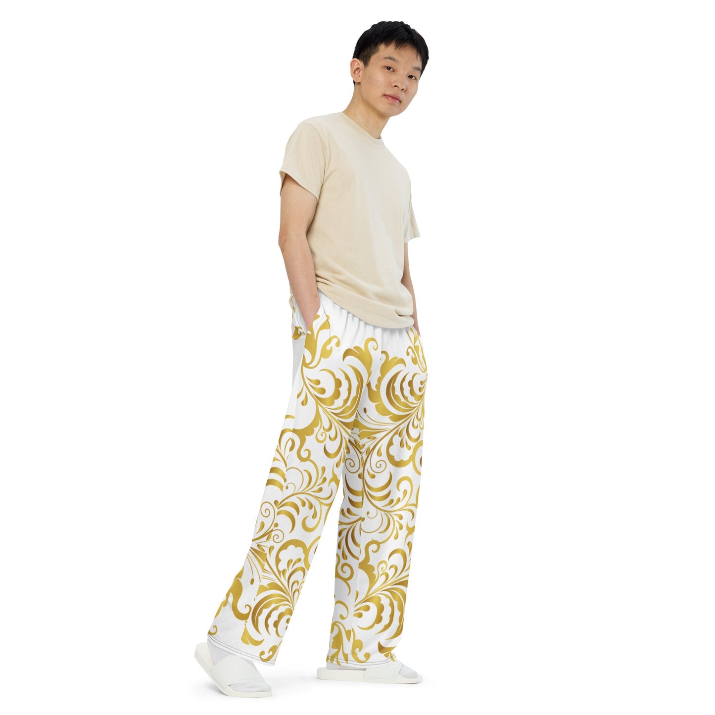 Pantalon large Prestige™ Blanc et Or Floraison Unisexe - Prestige SXM