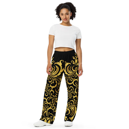 Pantalon large Prestige™ Noir et Or Floraison Unisexe - Prestige SXM