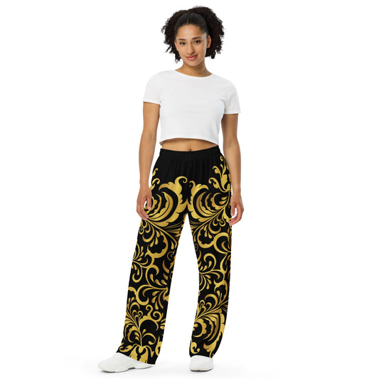 Pantalon large Prestige™ Noir et Or Floraison Unisexe - Prestige SXM