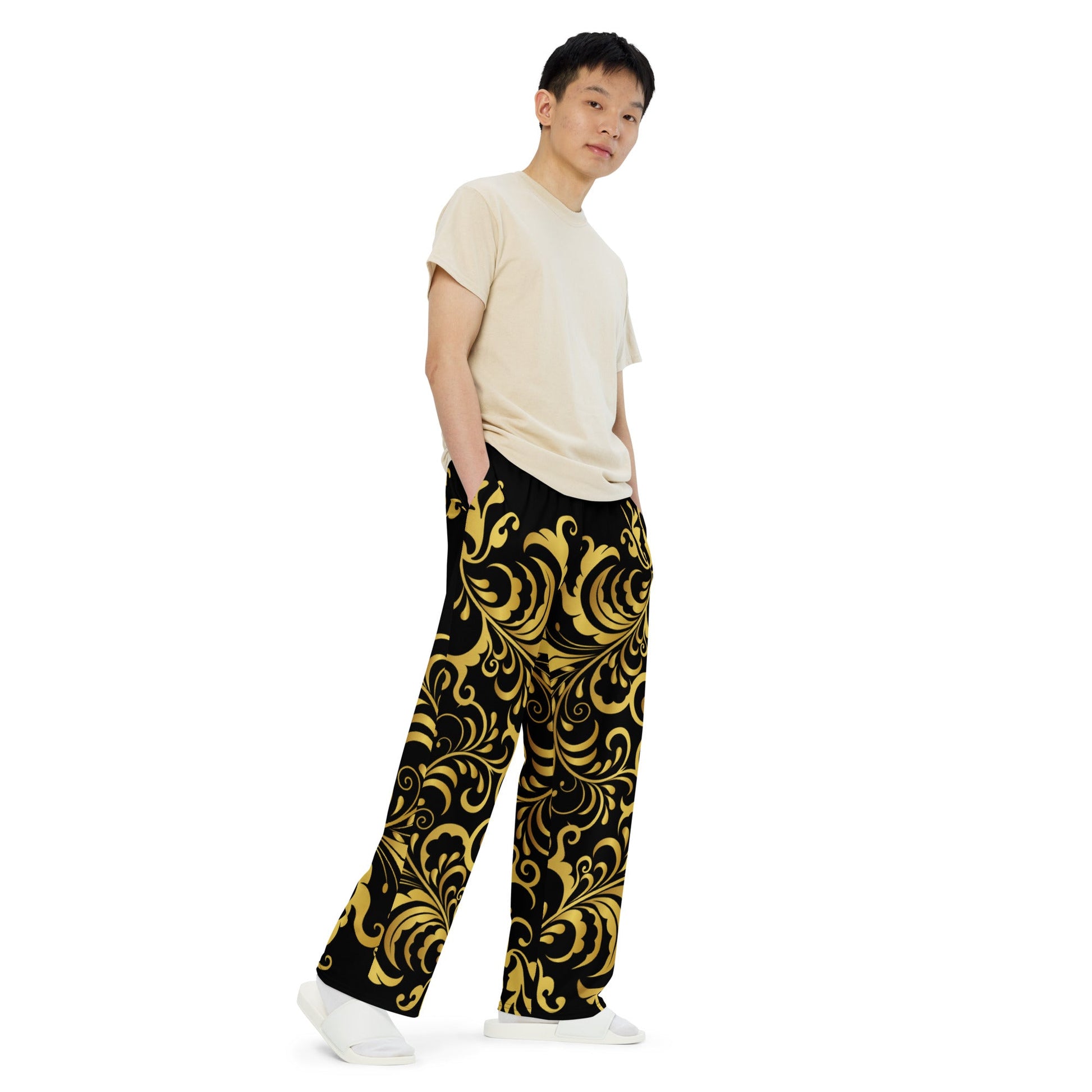 Pantalon large Prestige™ Noir et Or Floraison Unisexe - Prestige SXM