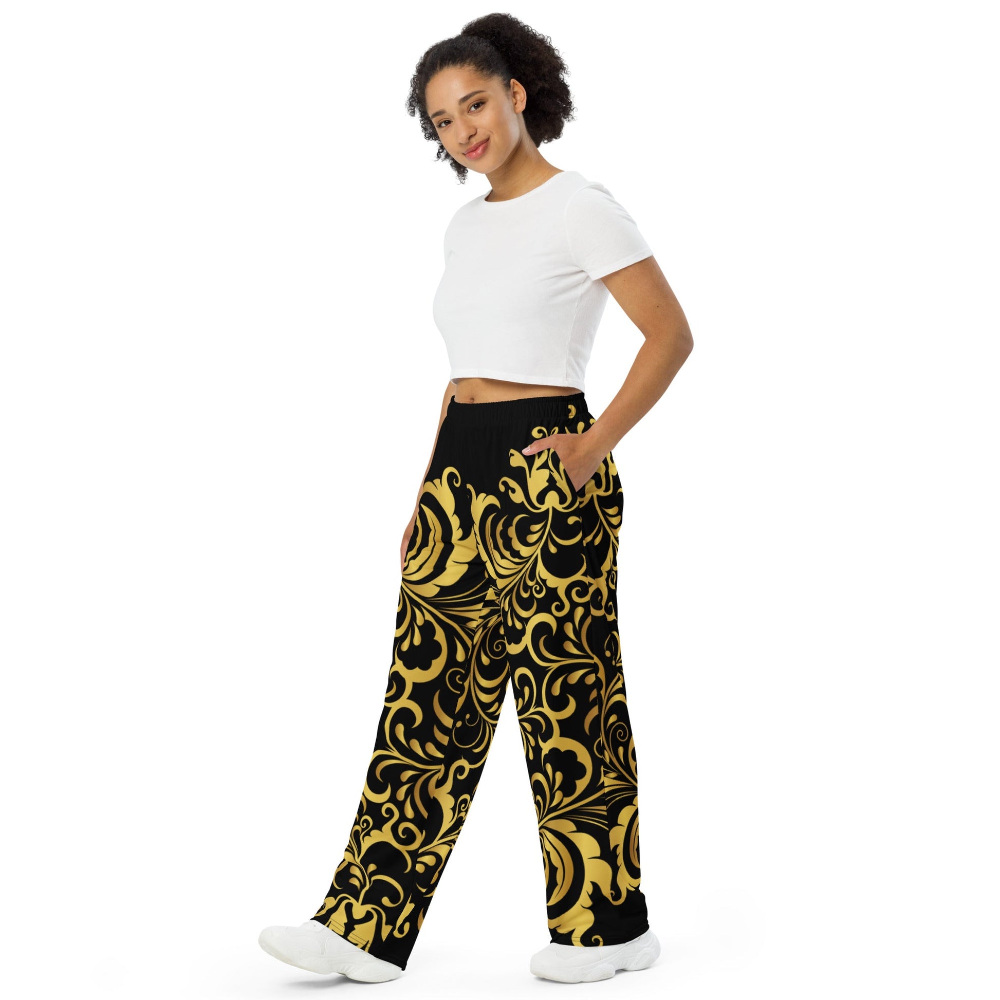 Pantalon large Prestige™ Noir et Or Floraison Unisexe - Prestige SXM